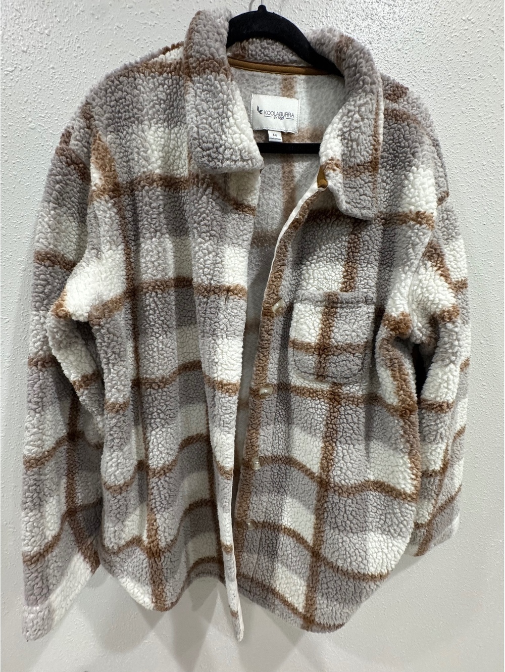 Koolaburra by UGG Plaid Sherpa Shacket Cream Taupe Gray Medium